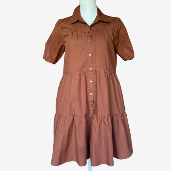 Abercrombie & Fitch Poplin Trapeze Shirt Dress in Chestnut Sz XS - Picture 4 of 9